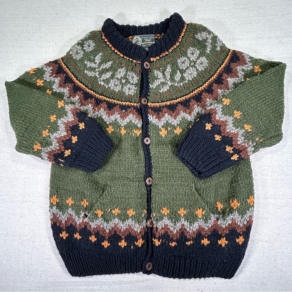 Men's Green and Black Patterned Sweater